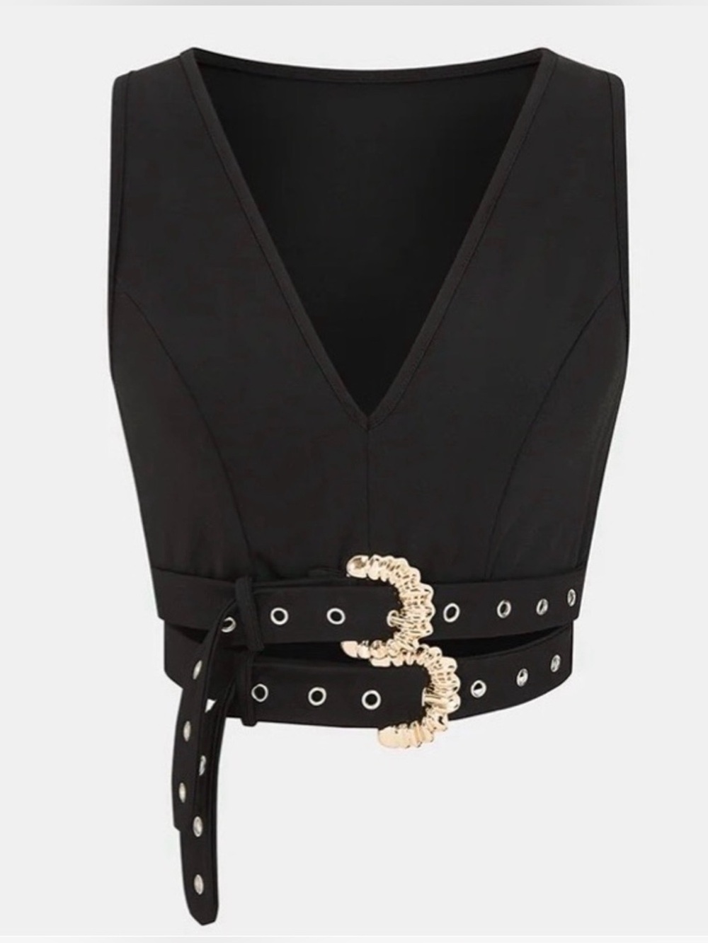 NWT Commense Black High-Waist Wide-Leg Pant Set with Buckle Detail - Picture 3 of 4
